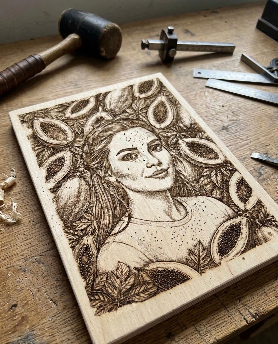 Retrato Laser Sobre Madera